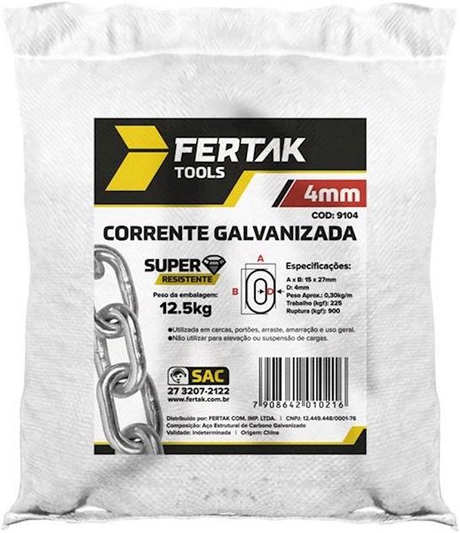 CORRENTE GALVANIZADA 4,0MM 12,5KG