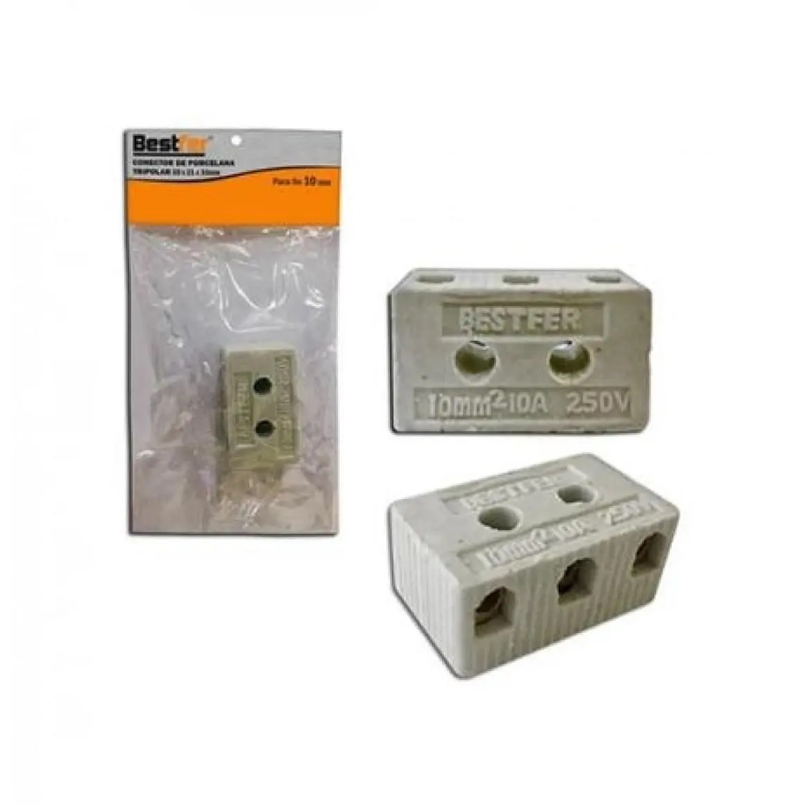 CONECTOR DE PORCELANA TRIPOLAR FIO 10MM