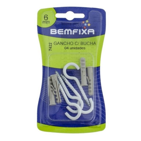 GANCHO BR C/BUCHA DE NYLON 06 MM SC C/4