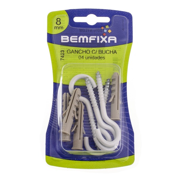 GANCHO BR C/BUCHA DE NYLON 08 MM SC C/4