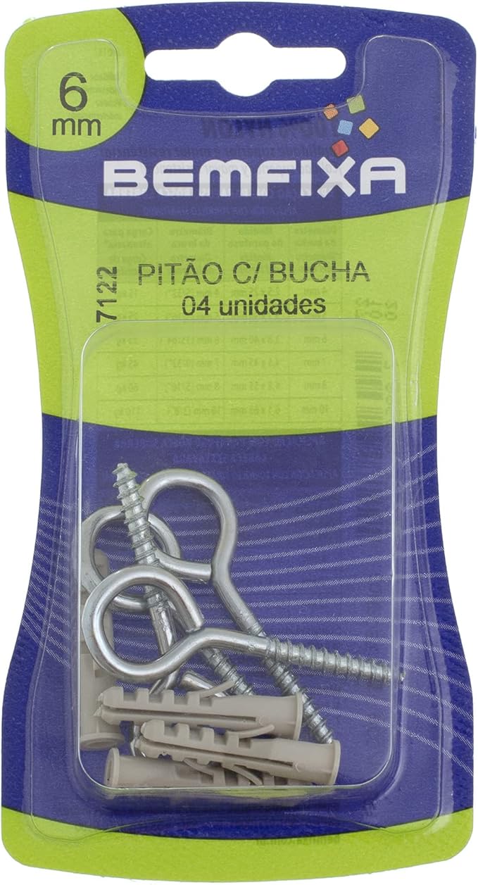 PITAO ZINCADO C/BUCHA NYLON 06 MM SC/4