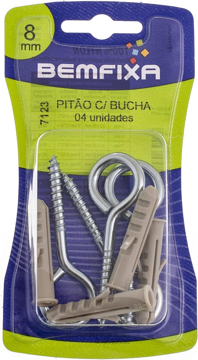 PITAO ZINCADO C/BUCHA NYLON 08 MM SC/4