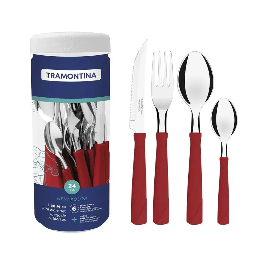 FAQUEIRO NEW KOLOR INOX VERMELHO 24 PCS