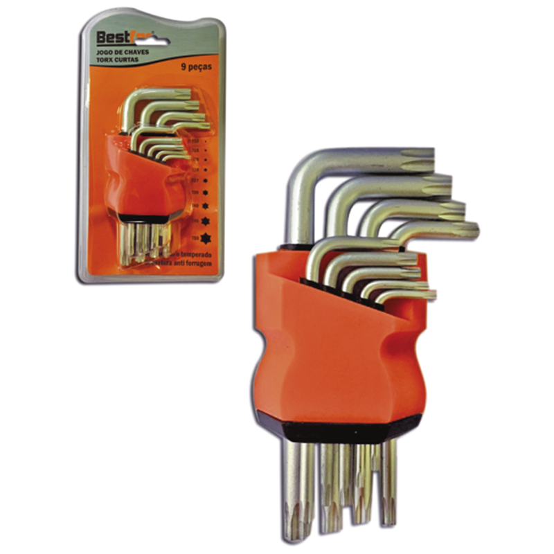 JOGO CHAVES TORX CURTA AC C/GUIA C/9PCS