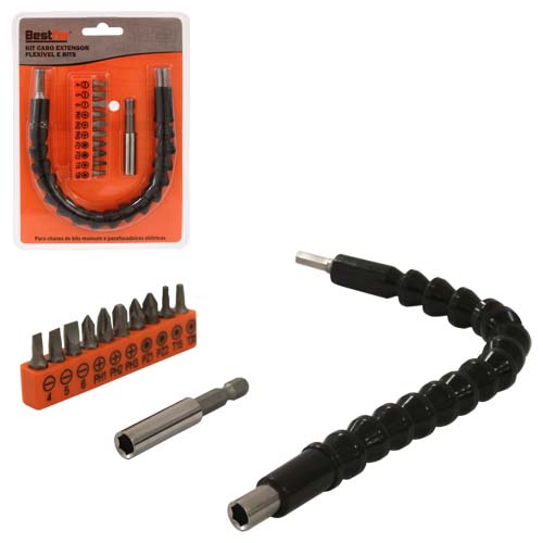 KIT CABO EXTENSOR FLEX E BITS C/ 12PCS