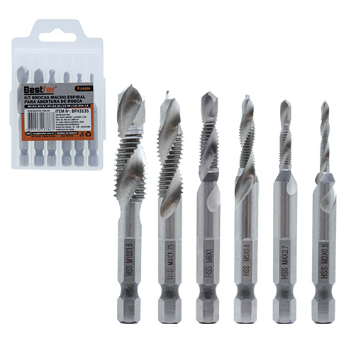 JOGO DE BROCAS MACHO ESPIRAL C/ 6PCS