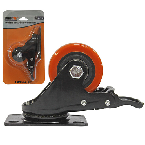 RODIZIO GIRAT LARANJA C/ FREIO 2 1/2”